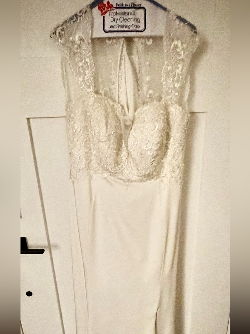 Classic White Lace Bodice Wedding Gown with Front Slit - Picture 9 of 13